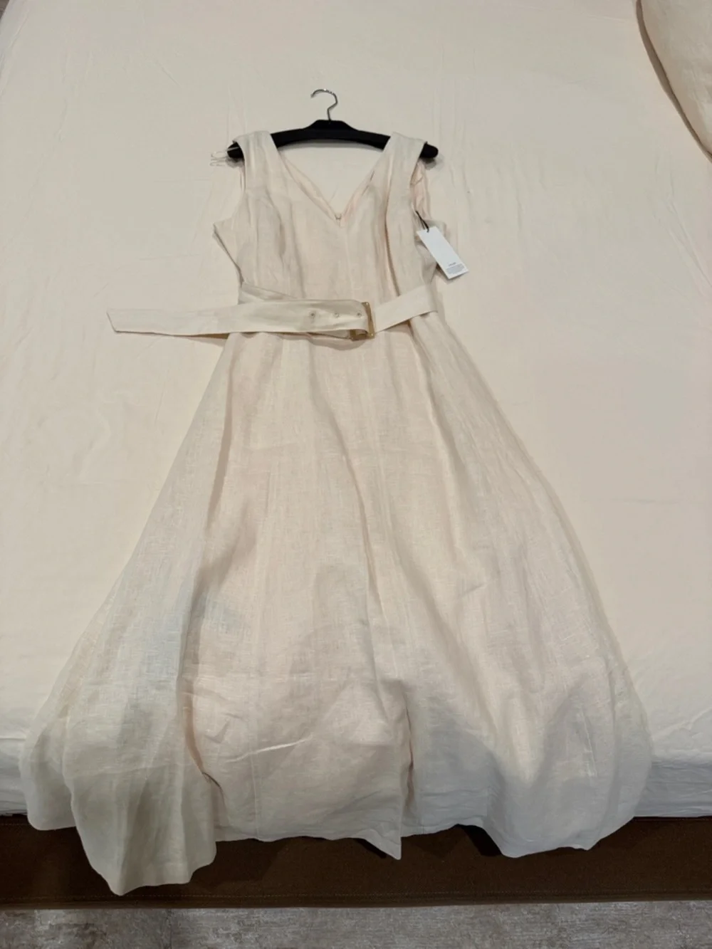 Mango Cream V‑Neck Belted Midi Dress - Picture 2 of 7